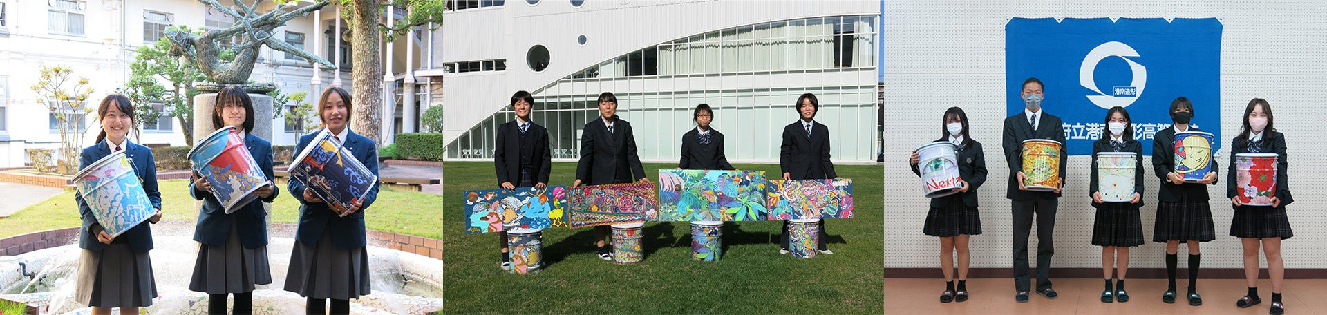 入選作品を制作した大阪府立工芸高等学校、好文学園女子高等学校、大阪府立港南造形高等学校の生徒のみなさん