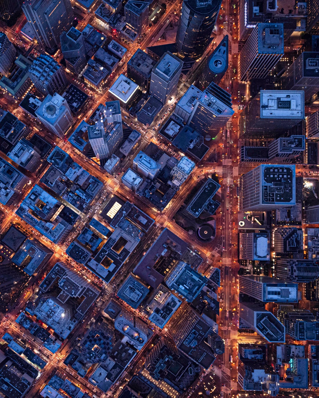 「City at dusk. Aerial photograph」