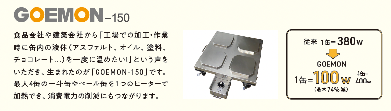 製品例：ペール缶だけを最適な温度環境にできる、底面ヒーター（GOEMON-150）