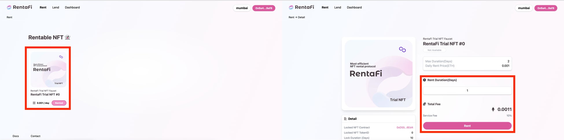 RentaFiの画面