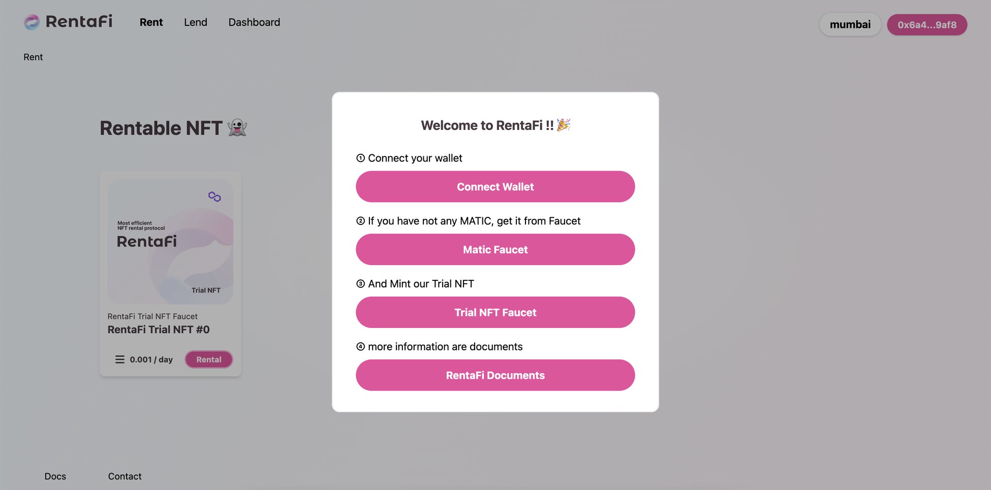RentaFiの画面