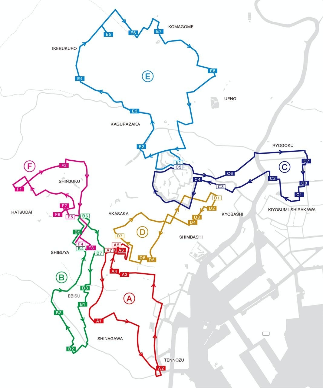 シャトルバス「AWT BUS」6ルートのマップ