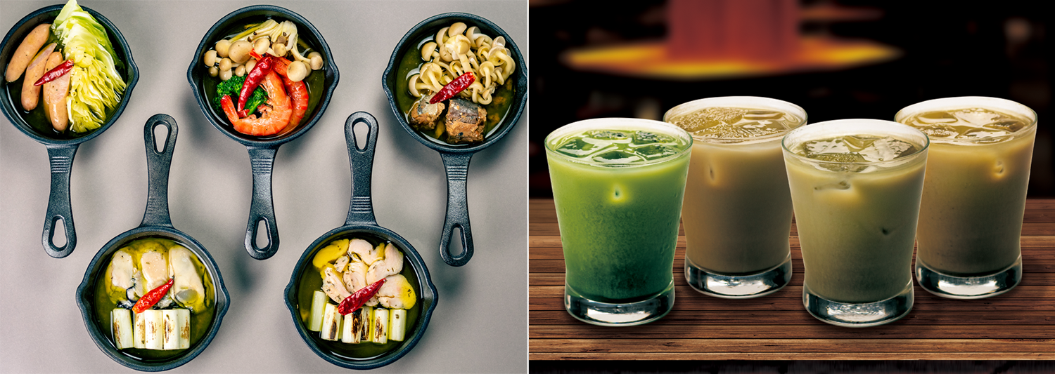 〈左〉アヒージョ〈右〉ティーラテカクテル