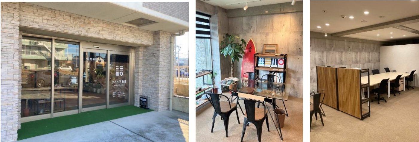 ​壁や家具に統一感に持たせたカフェのようなショールーム