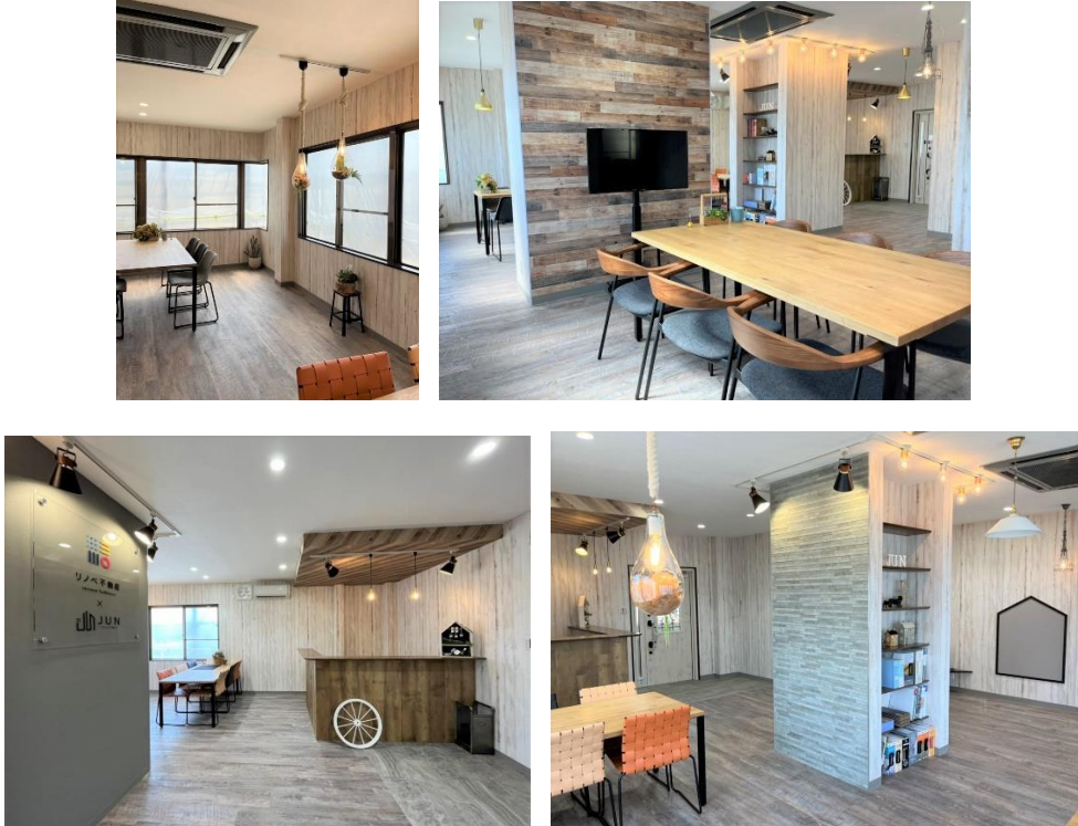 壁や床材、照明などリノベーションを体感いただける、カフェのような開放的なショールーム