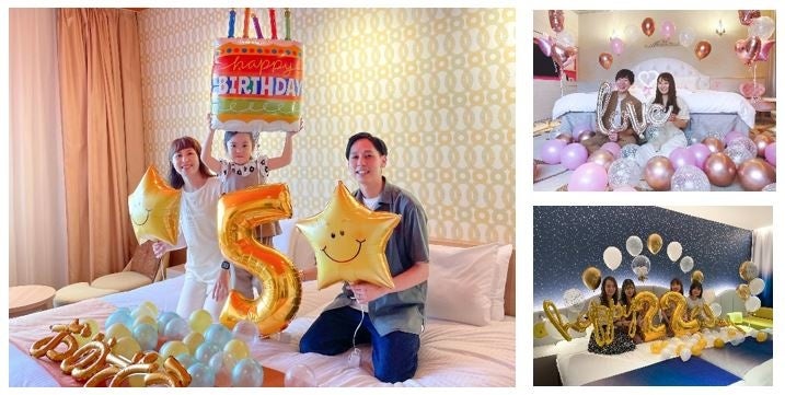 バルーン装飾　イメージ （左：キッズバースデー　上：アニバーサリー　下：バースデー）