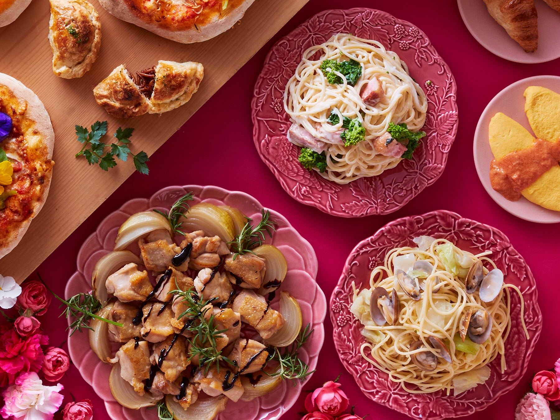 菜の花や新キャベツなど春の食材を使ったパスタに、新玉葱をゆっくりとローストし甘さを引き出したお料理も。