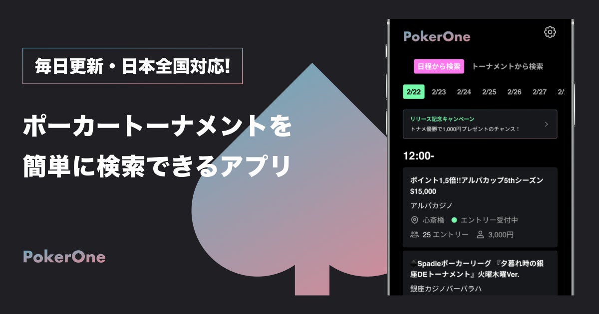 One株式会社 トナメ検索アプリ Pokerone を事業譲渡したことを発表 One株式会社のプレスリリース One株式会社 トナメ検索アプリ Pokerone を事業譲渡したことを発表 One株式会社のプレスリリース