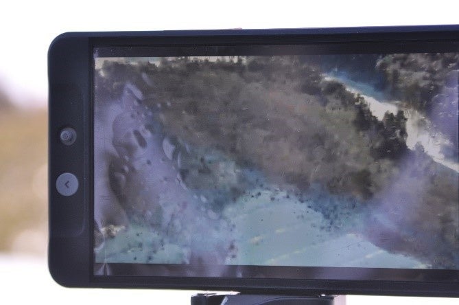 木々を超え、目視外飛行しているドローンの取得画像