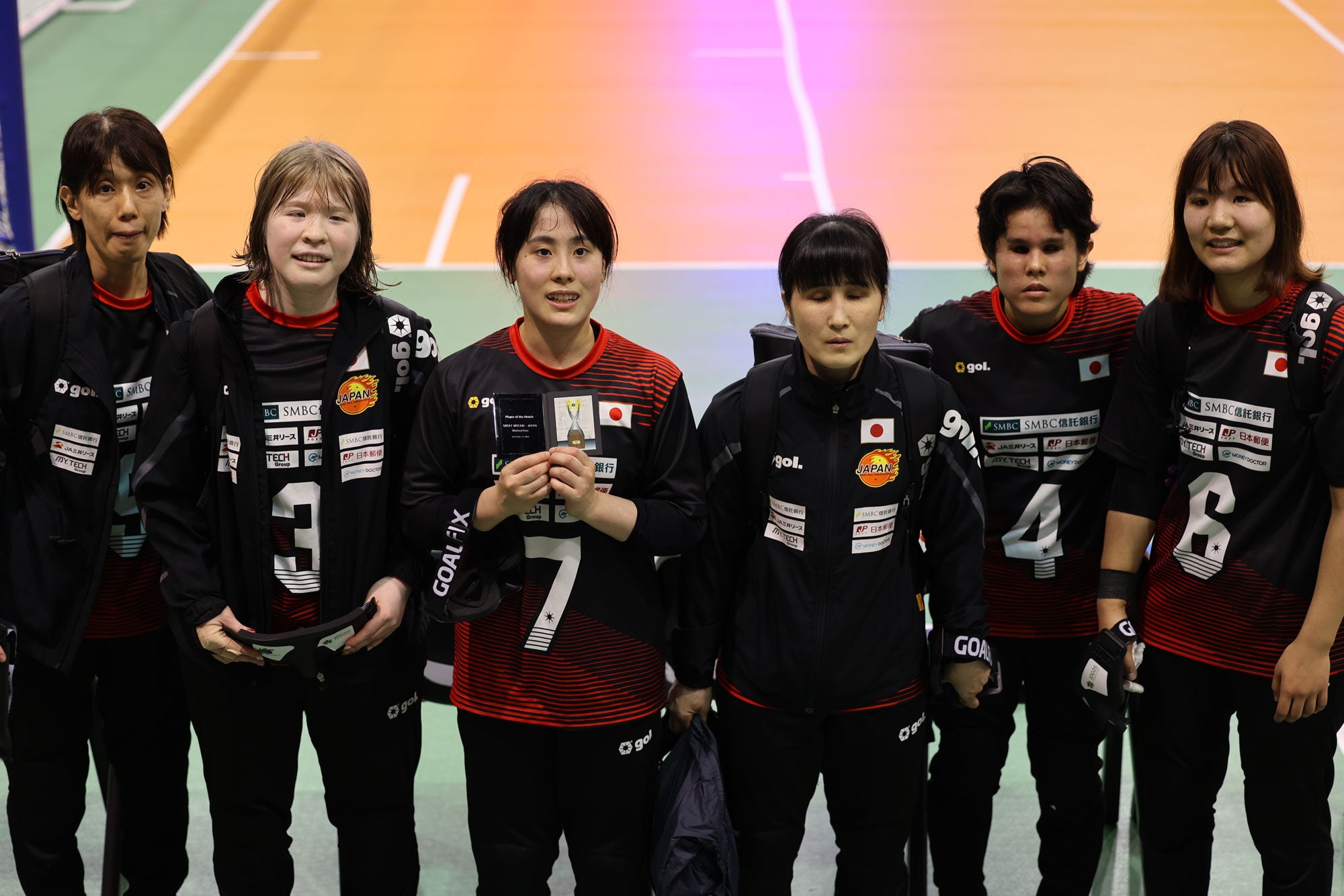 オリオンJAPAN（女子チーム）、左から3人目がプレイヤー・オブ・ザ・マッチに選ばれた高橋利恵子選手（背番号7）
