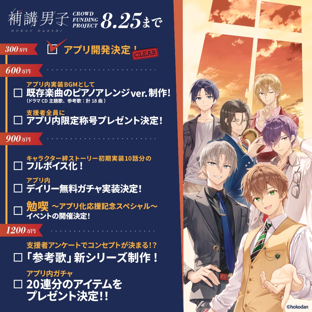 『補講男子』クラファン目標達成!アプリ開発決定、更なる挑戦とリターン追加 『補講男子』クラファン目標達成!アプリ開発決定、更なる挑戦とリターン追加