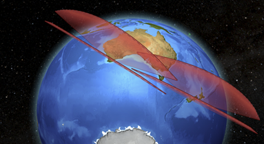 LeoLabs West Australian Space Radar (WASR) および Kiwi Space Radar (KSR) による、南半球におけるカバレッジを表した図。