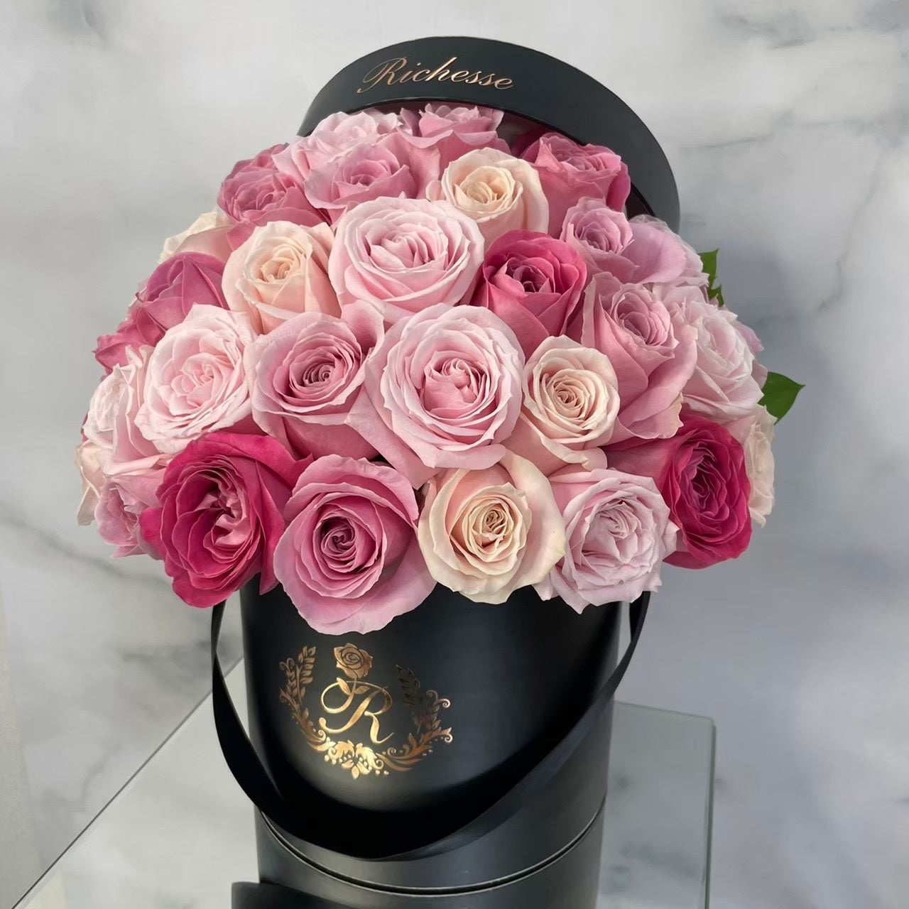 ピンクMIXバラ×黒箱【Mサイズ】