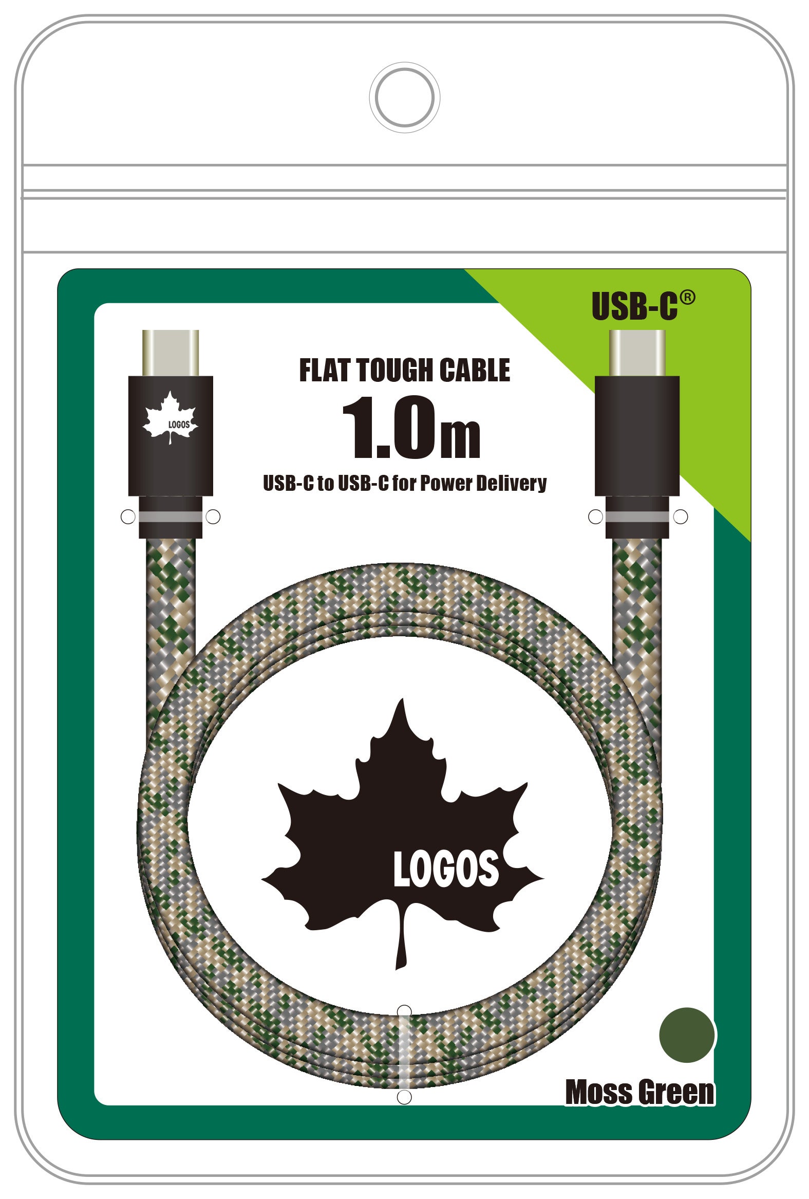 LG-H308CC10G フラットケーブル USB-C to C 1.0m モスグリーン