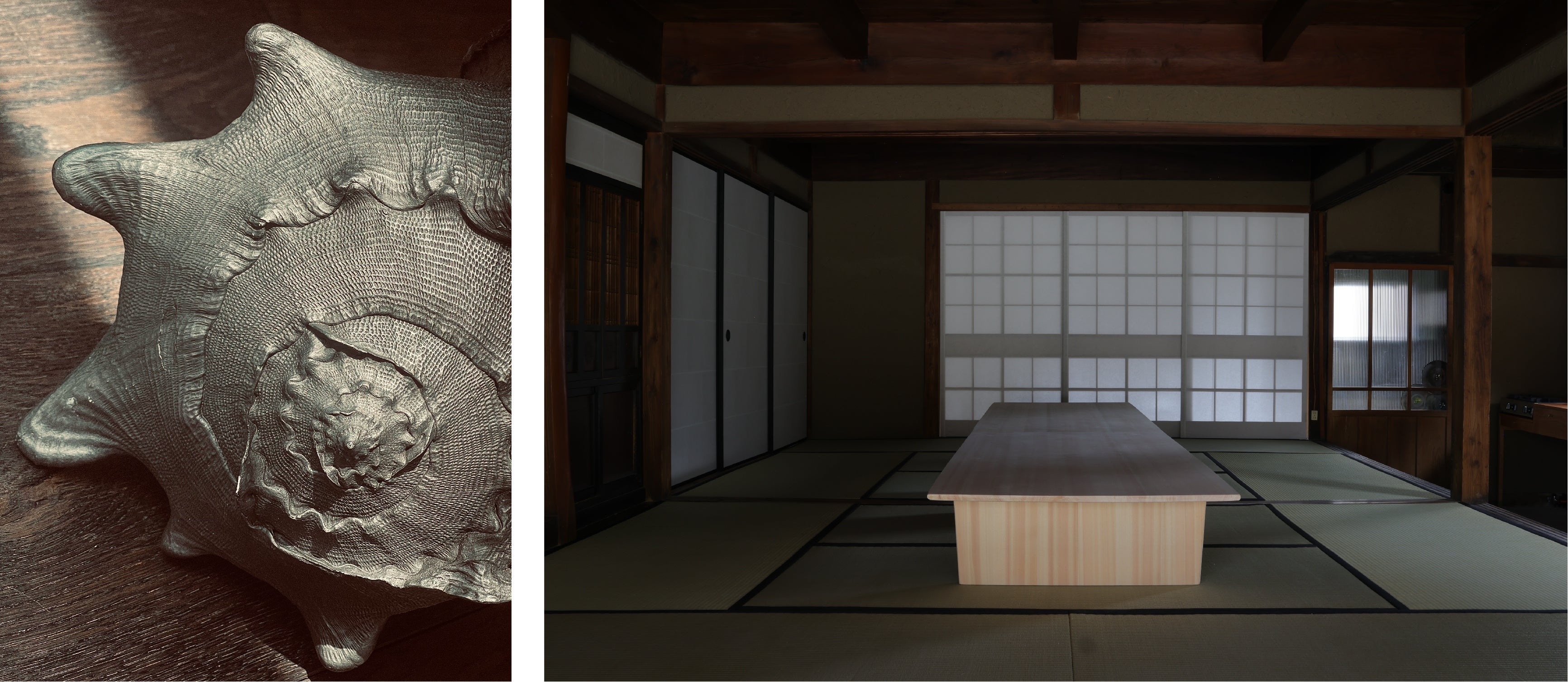 左：テレジータ・フェルナンデス 「Soliloquy(Taiza)」（部分）2022年、右：間人スタジオ