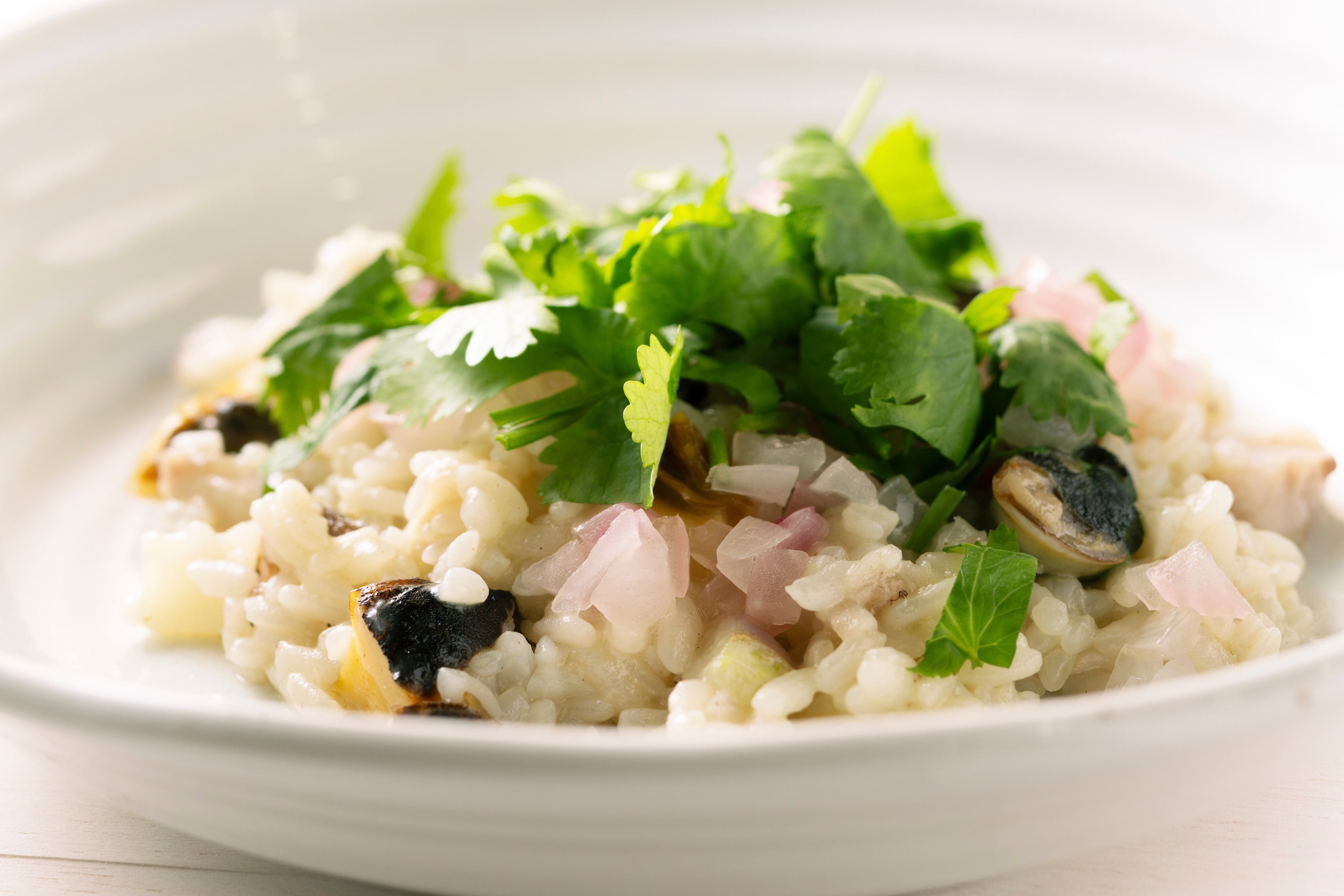 新鮮な魚介とニラのリゾット