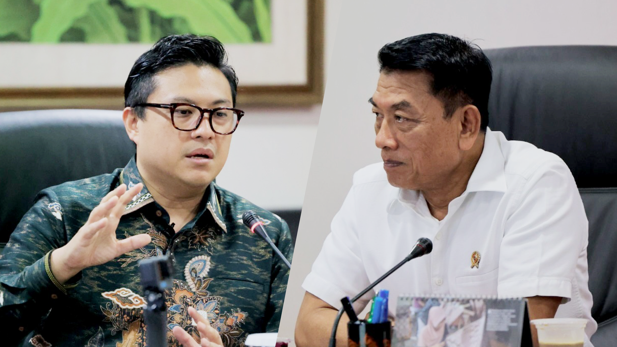 当社代表（左）とインドネシア大統領府首席補佐官のDr. H. Moeldoko, S.I.P., M.A.（ムルドコ）氏との会談の様子