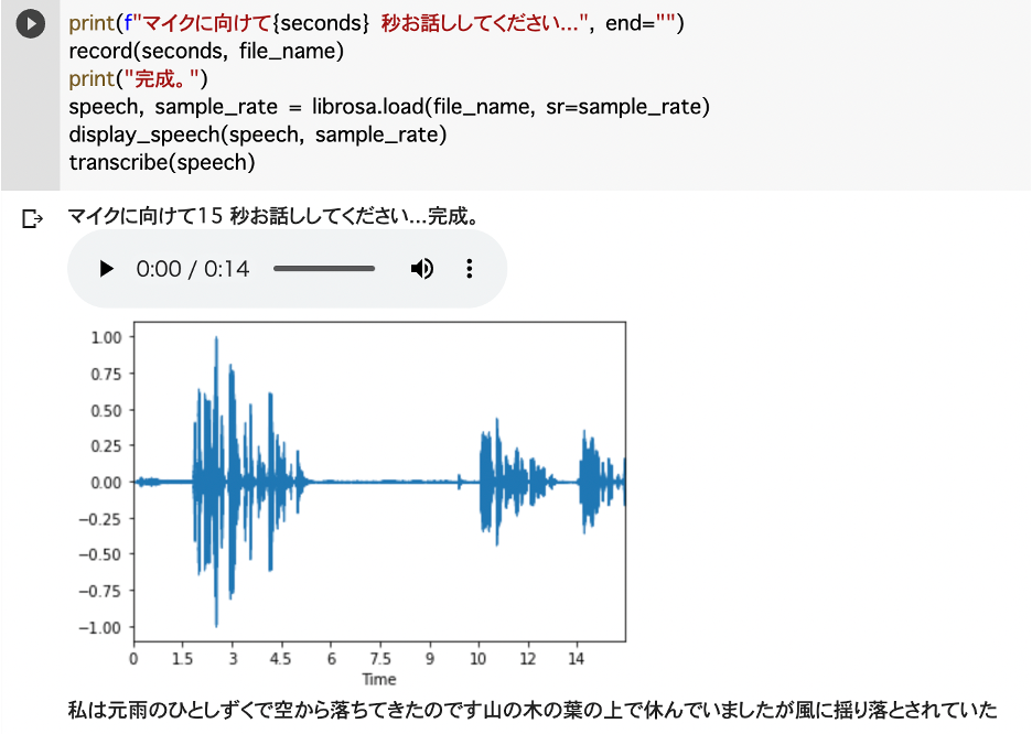 [図] ReazonSpeech音声認識モデル実行例