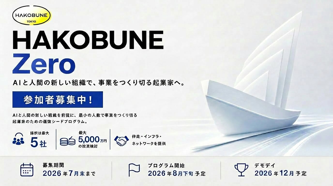 独立系VC HAKOBUNE、AIネイティブ特化シード支援プログラム「ZERO」を開始