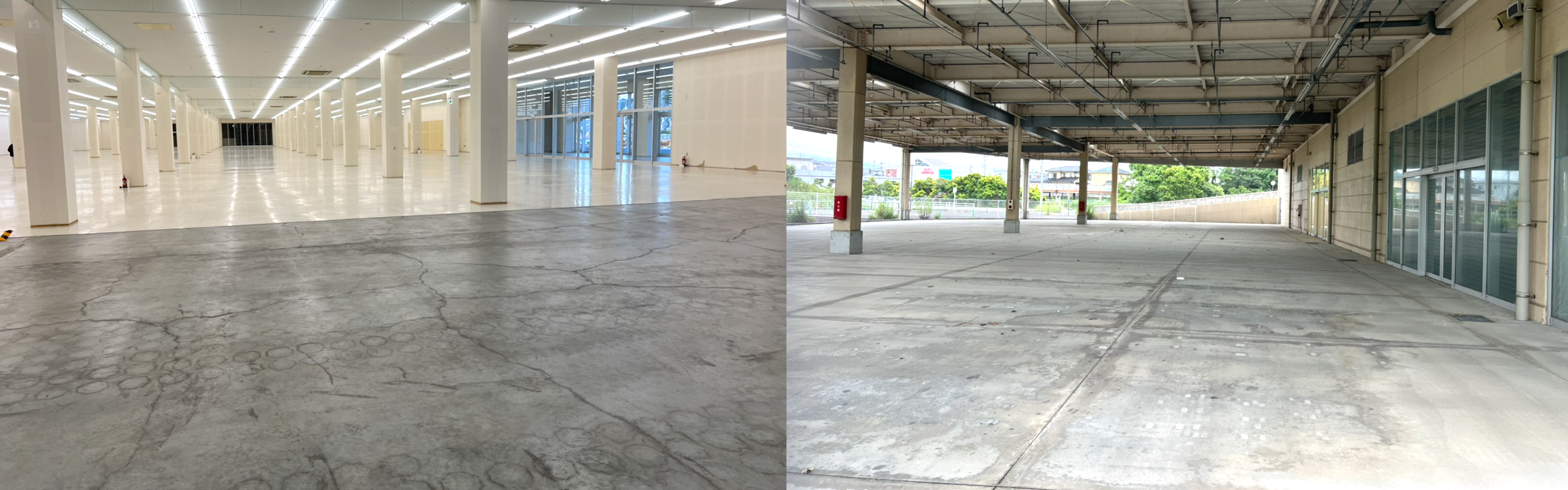 左：屋内実証実験フィールド、右：屋外実証実験フィールド