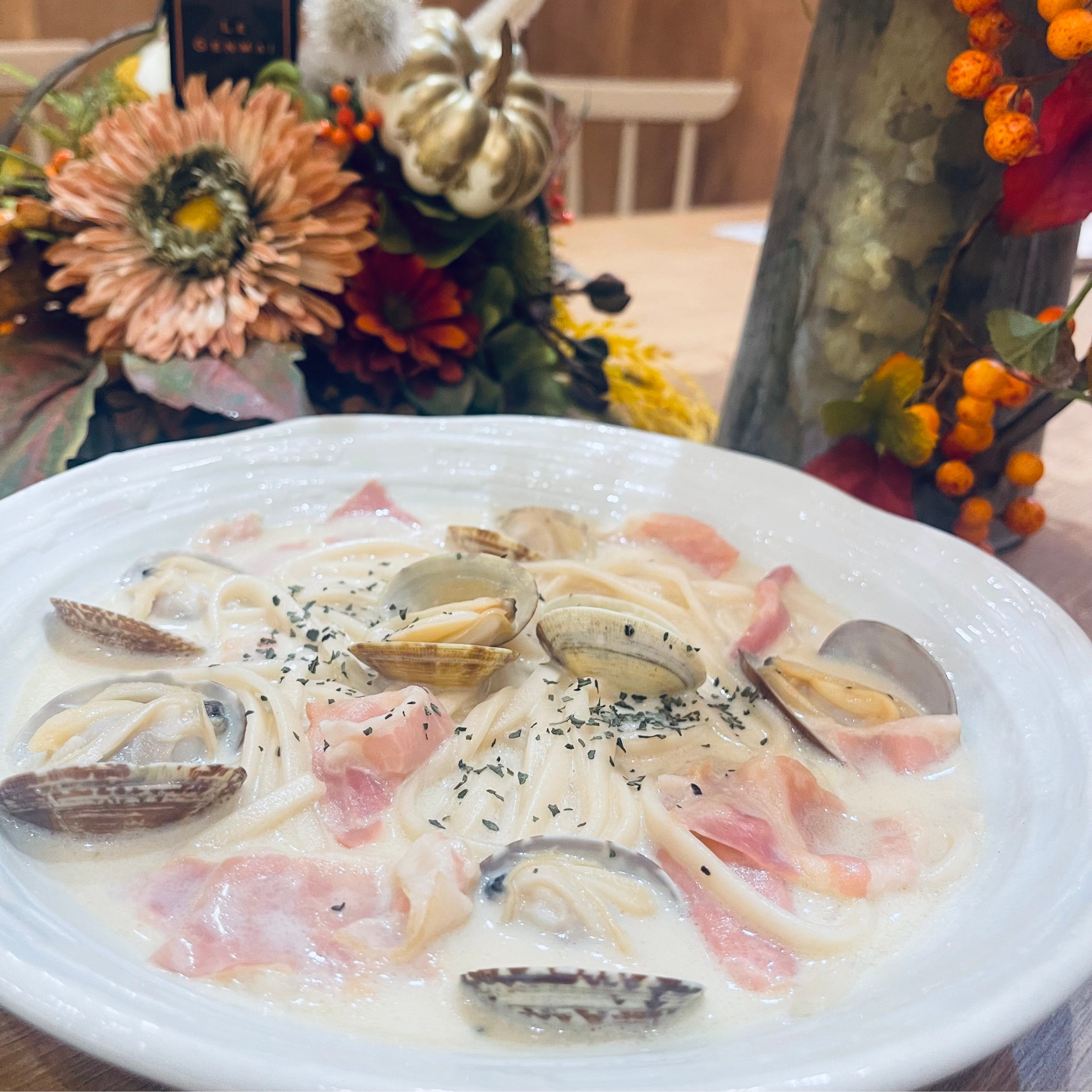 あさりたっぷりクリームスープパスタ