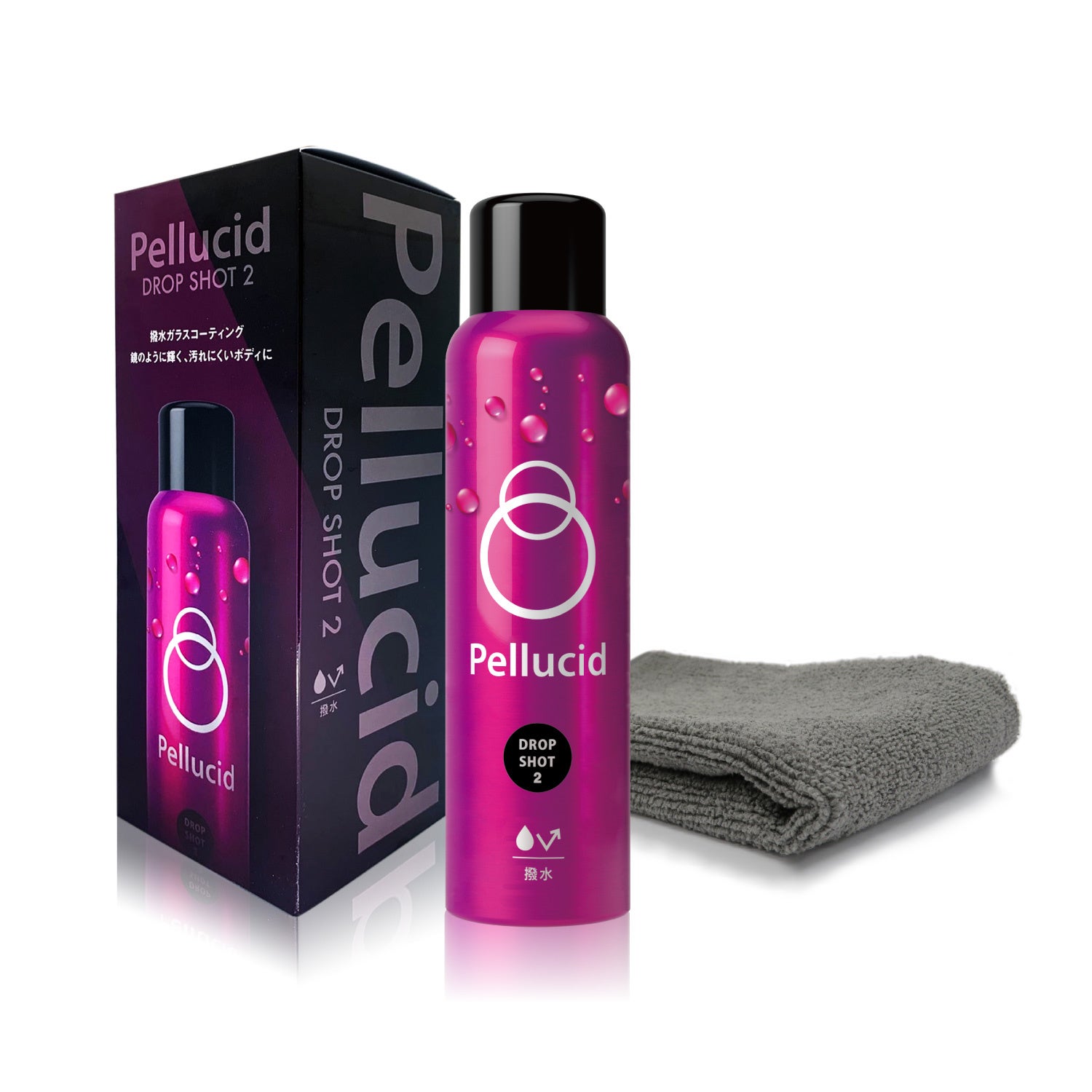 外箱パッケージもリニューアル。コーティング施工専用拭き取りクロス付き