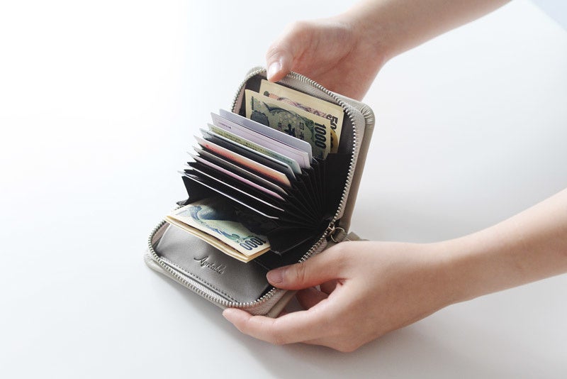 大きく開く本体と蛇腹ポケットで、使いたいカードが一目瞭然