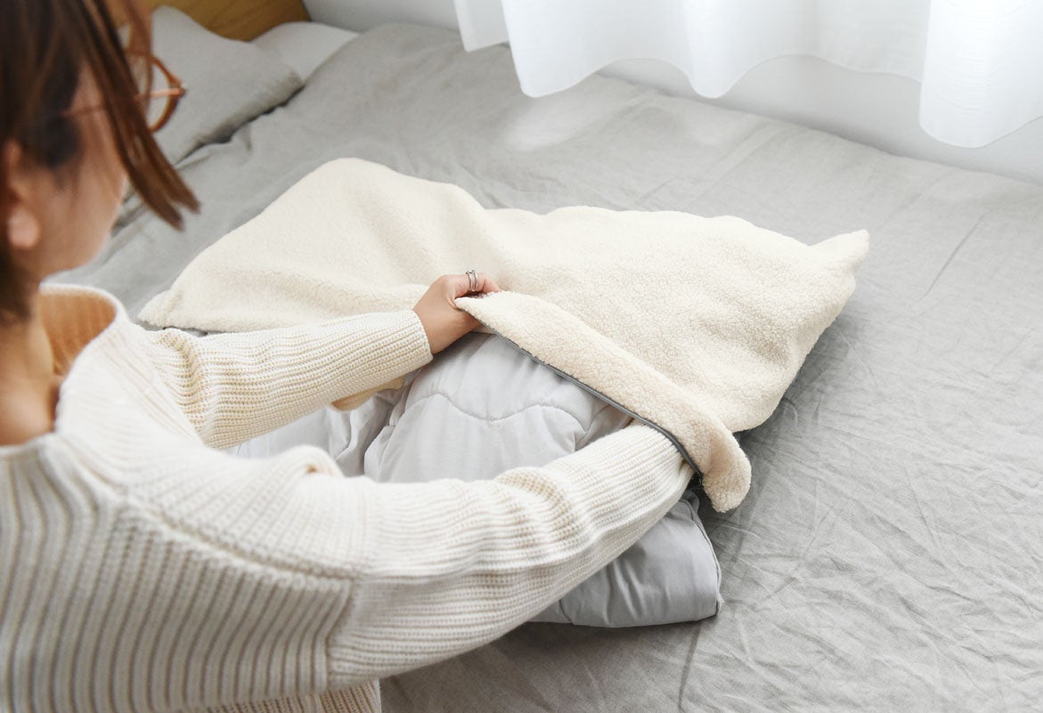 薄手の綿入り掛布団なら、ちょうど1枚入るくらいのサイズ感。