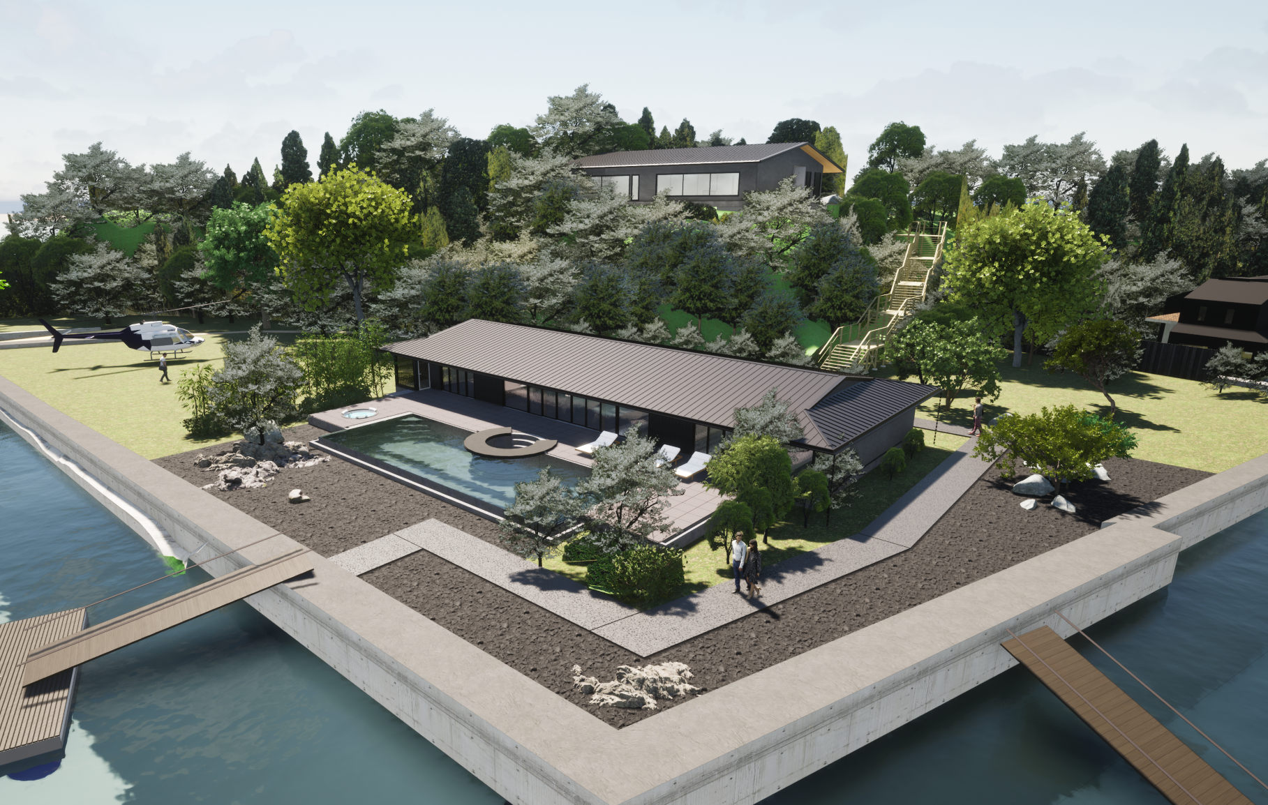 手前が1組限定の宿泊施設「YADO TERASU」、丘の上が鮨屋の「SUHSHI YUTAKA ZEN」 ※画像はイメージになります