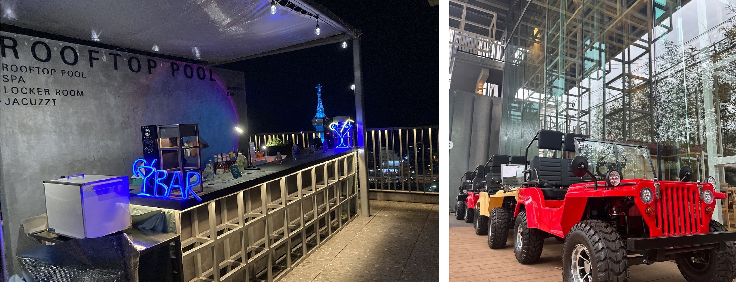 左：ルーフトップバー ｜ 右：ゆのくにクルーザー