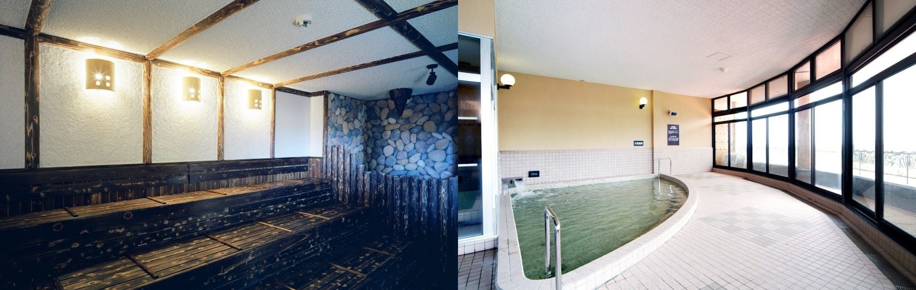 天然温泉「鶴ヶ浜温泉」をはじめとした５種類のお風呂、サウナ、岩盤浴を完備