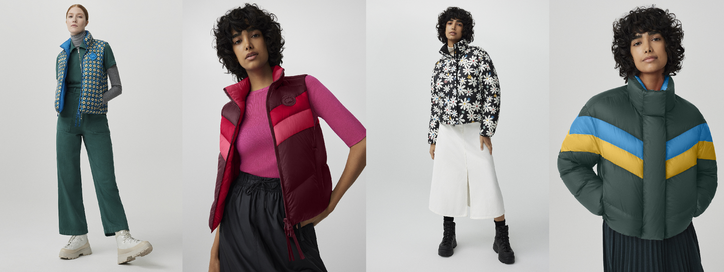  【左から：Cypress Vest for Reformation（¥100,100）, Layla Vest（¥100,100）, Lorita Puffer（¥171,600） , Mila Puffer（¥171,600）】