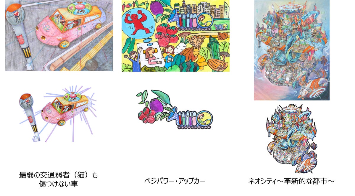 子どもが描いた「夢のクルマ」がナビ画面を走る!第19回トヨタ夢のクルマアートコンテスト日本コンテスト入賞作品がmoviLinkの現在地アイコンに