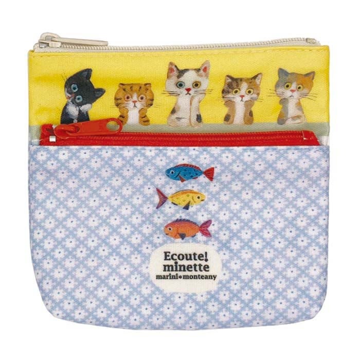 「考え中」ネコたちが魚を食べたそうに眺めている姿の楽しいデザイン