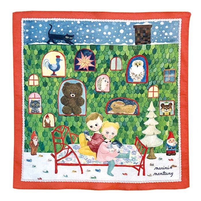 marini＊monteany　ハンカチ　赤いベッド柄