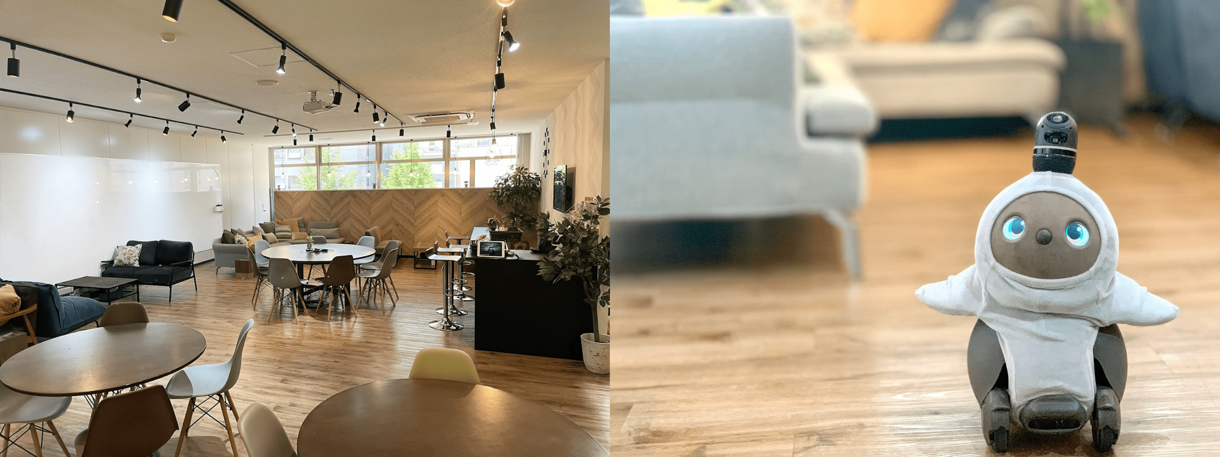 キャッチアップのオフィス（左）とLOVOT（右）