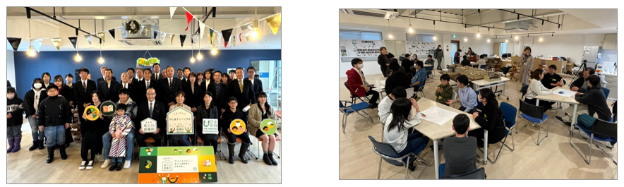 (写真左)昨年実施の開所式 集合写真（写真右）街づくりワークショップ開催