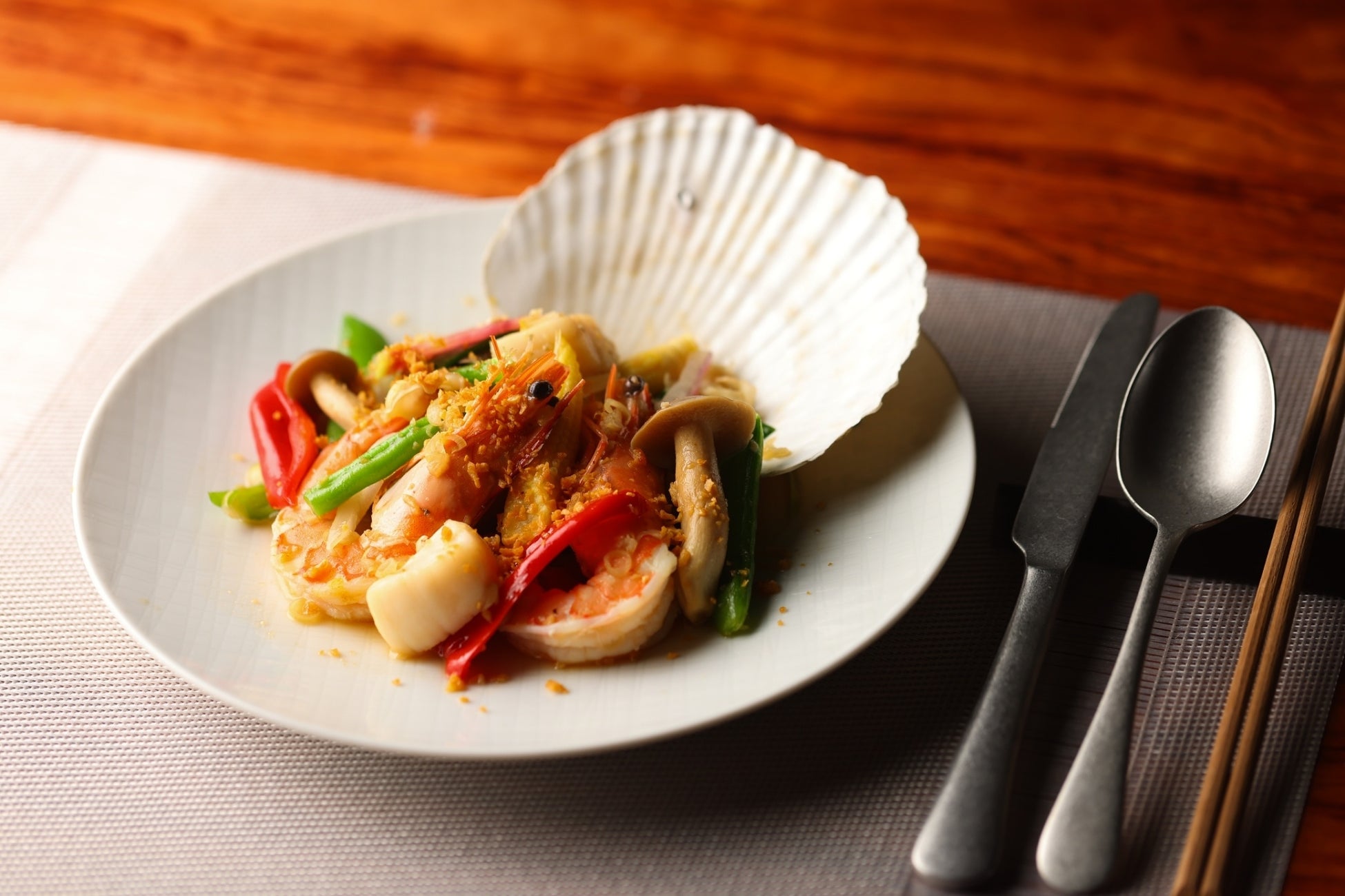 青森県産ホタテと天使のえび 夏野菜のガーリック炒め 3,500円