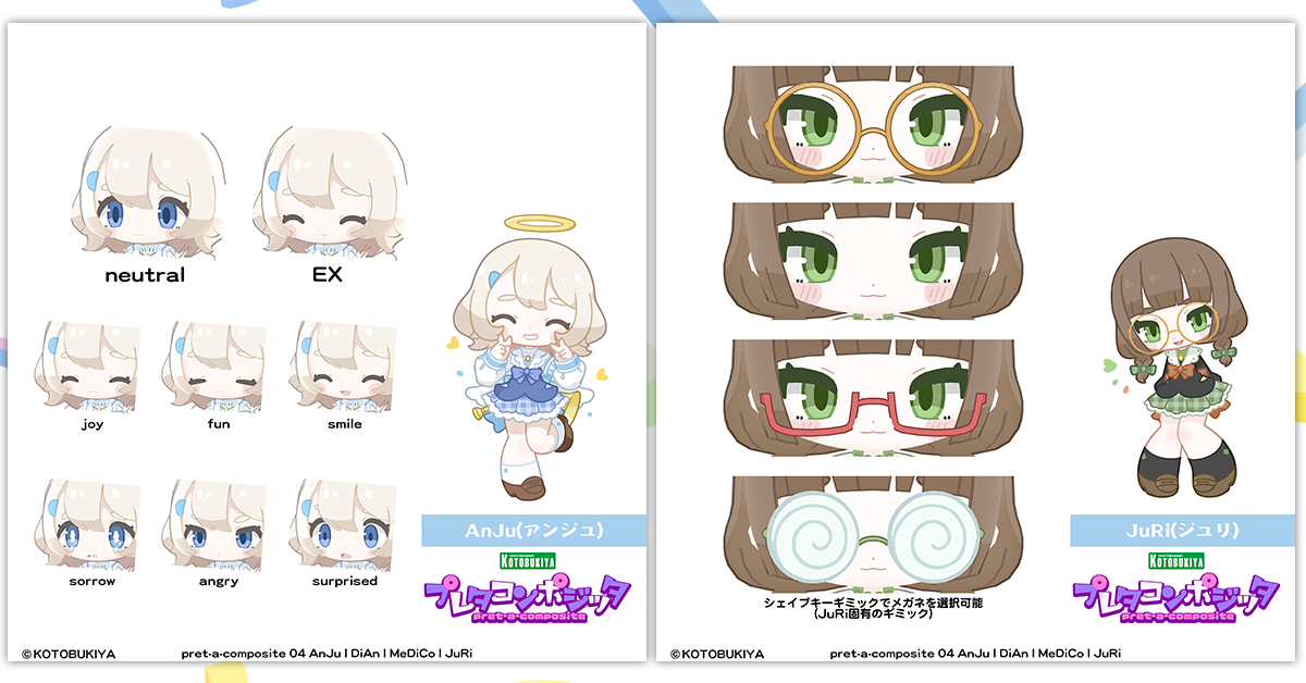 PAC04 フェイシャルギミック。JuRiには隠しシェイプキーとしてメガネのバリエーションが組み込まれています。