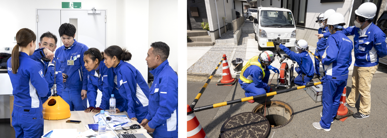 東ティモール研修生の様子(機材の使用説明・現場視察見学)
