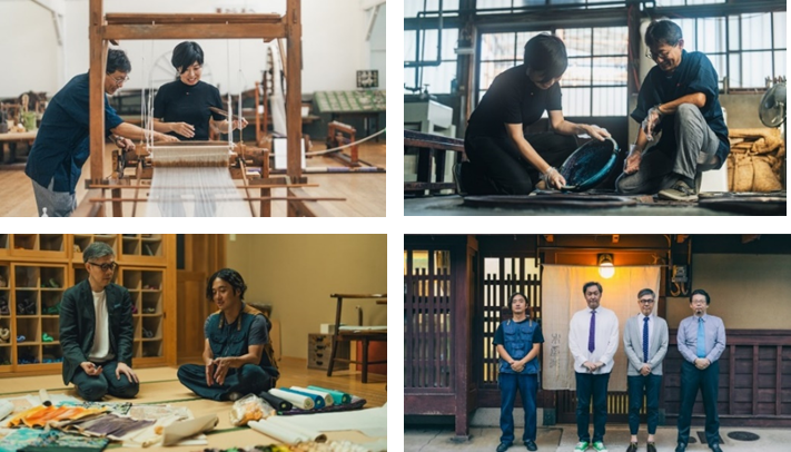 伝統工芸事業者と交流し伝統工芸を知る現代クリエイター（上は桐生織、下は西陣織）