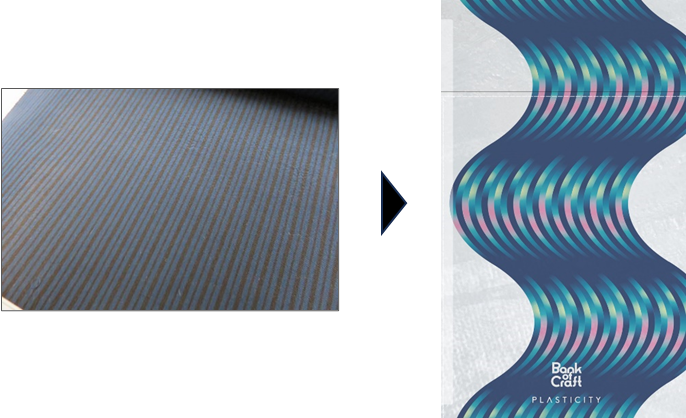 桐生織の御召織（左）とEmi Arihisa氏によるリ・デザイン