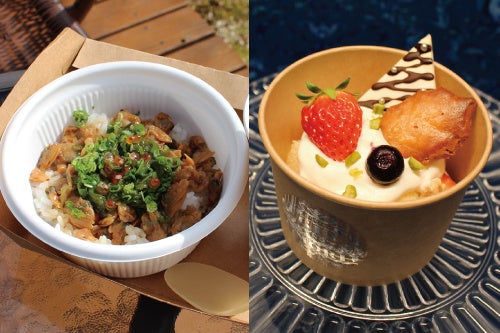 左：ねばとろアサリ丼　右：プティ・フレジエ