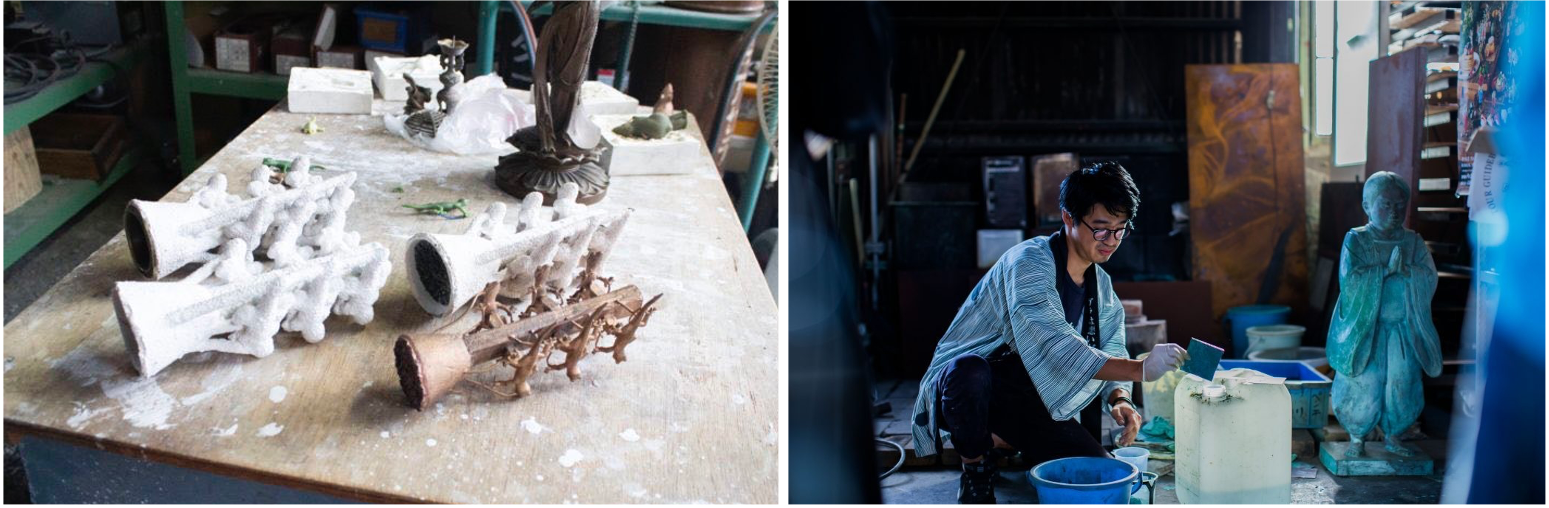 #金箔貼り体験 #oriiブルー #動物 #ロストワックス鋳造 #着色 #金箔貼り #仏壇店