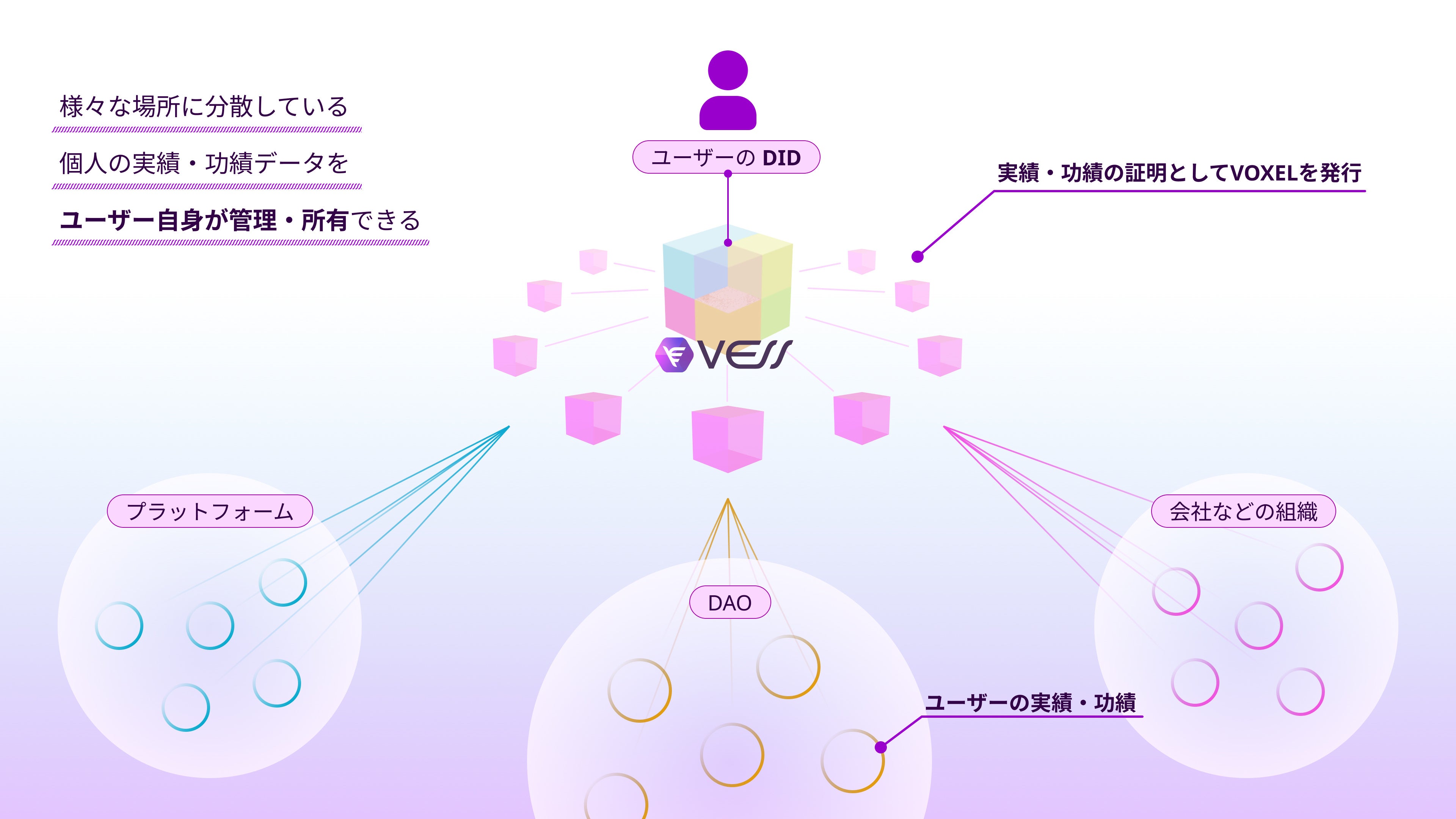 DAOやプラットフォームなど、様々な場所に散らばった実績をDIDに紐づけて一箇所に保存できる