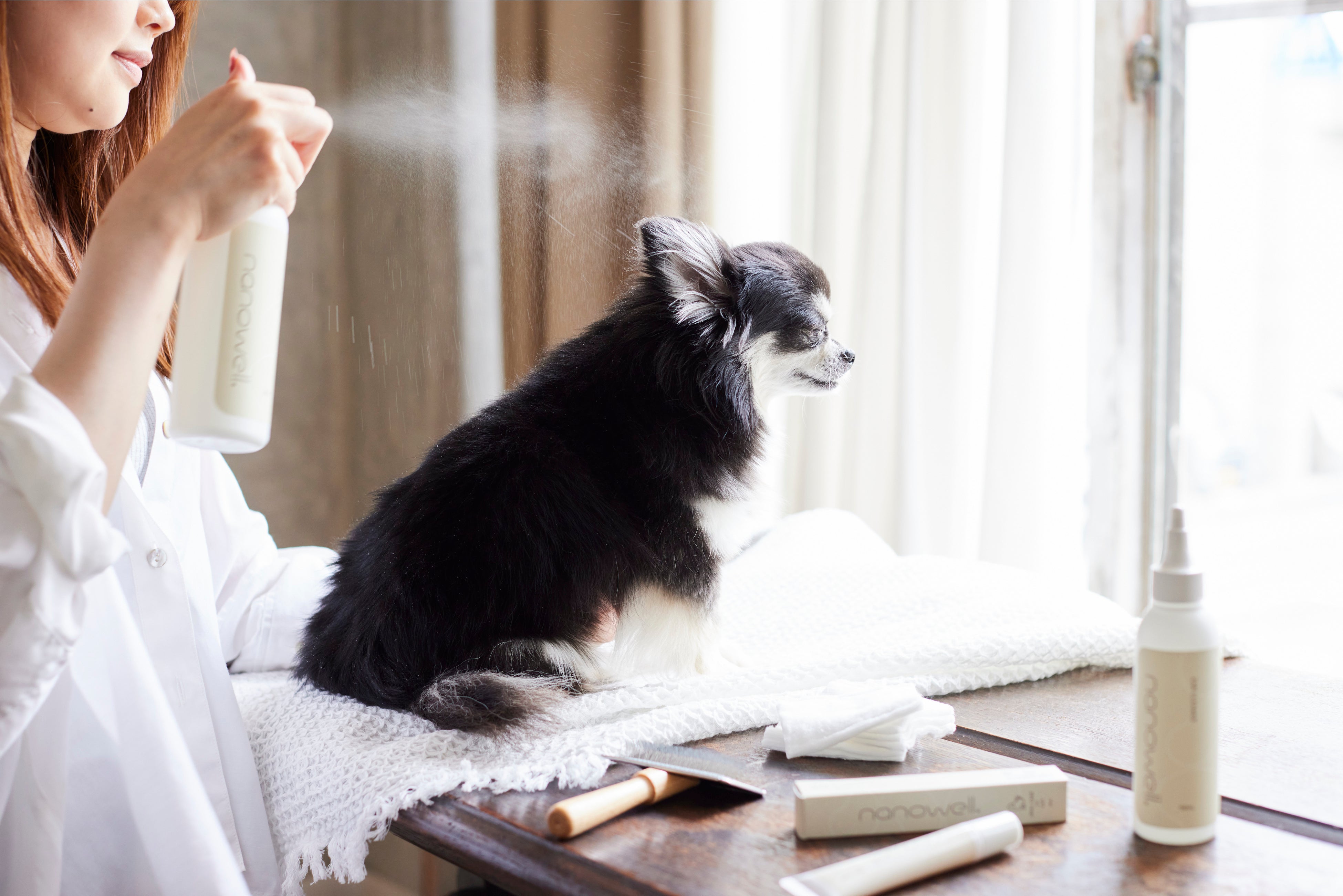 ボディケアスプレーでブラッシング