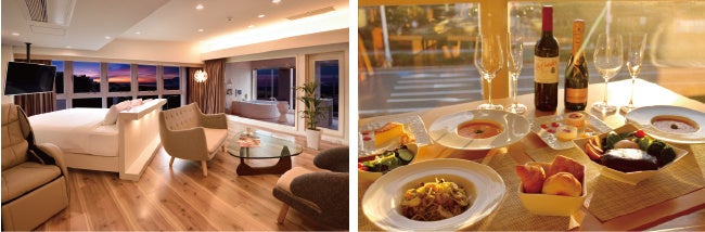 （左）オーシャンプレミアムスイートルーム（右）インルームダイニング