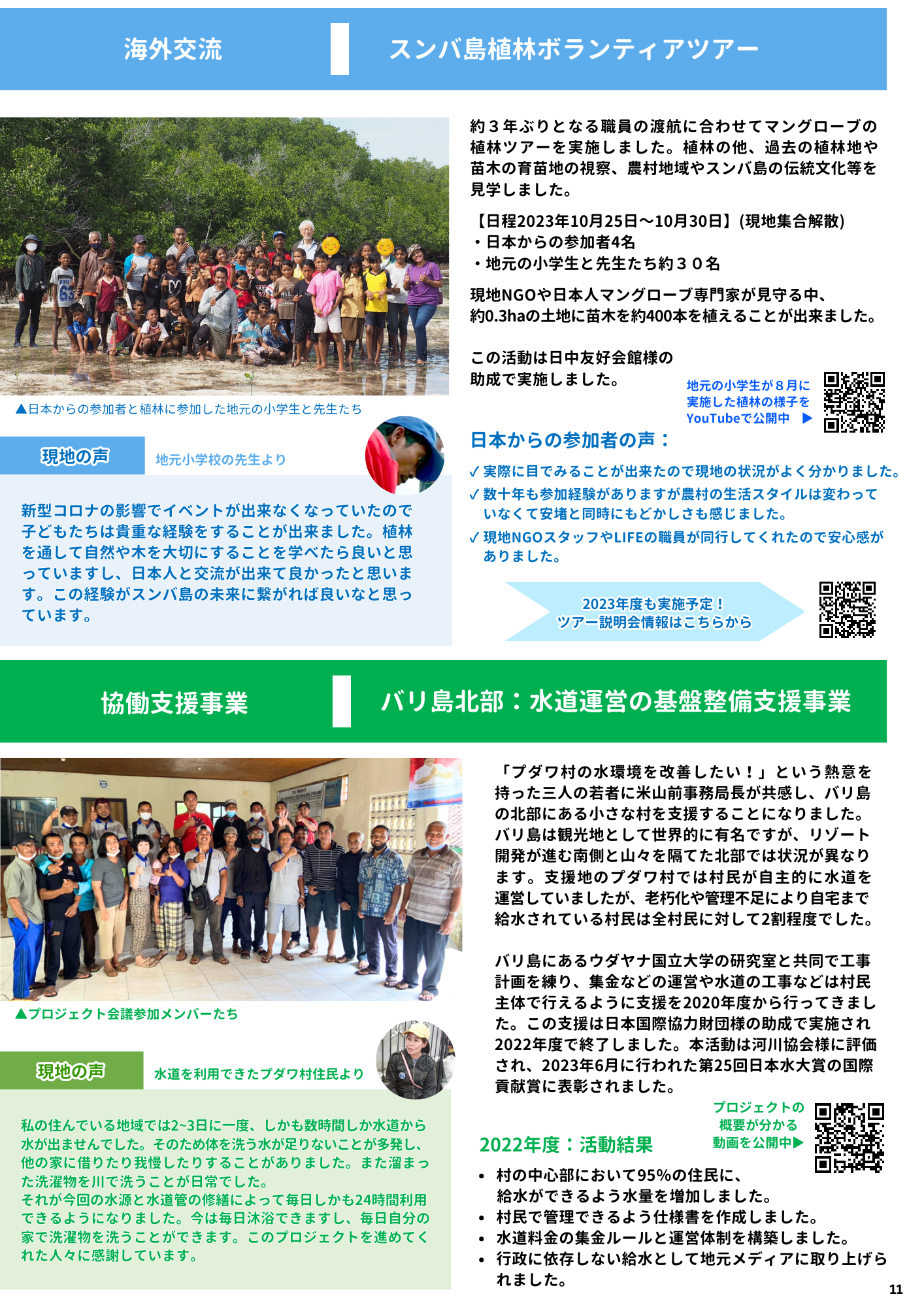 植林ボランティアツアー＆バリ島支援：2022年度 年次報告書