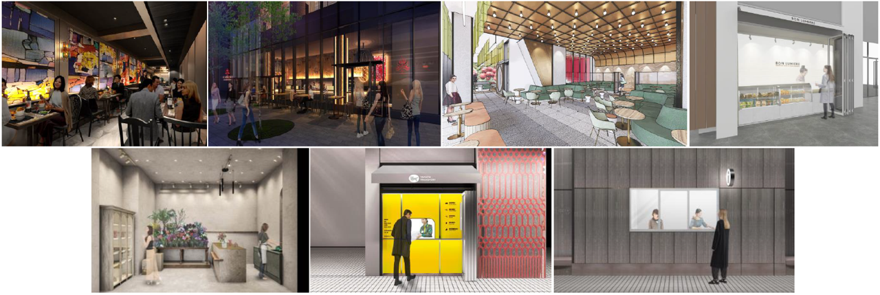 ▲今回発表の１階の６テナント・全７店舗のイメージ