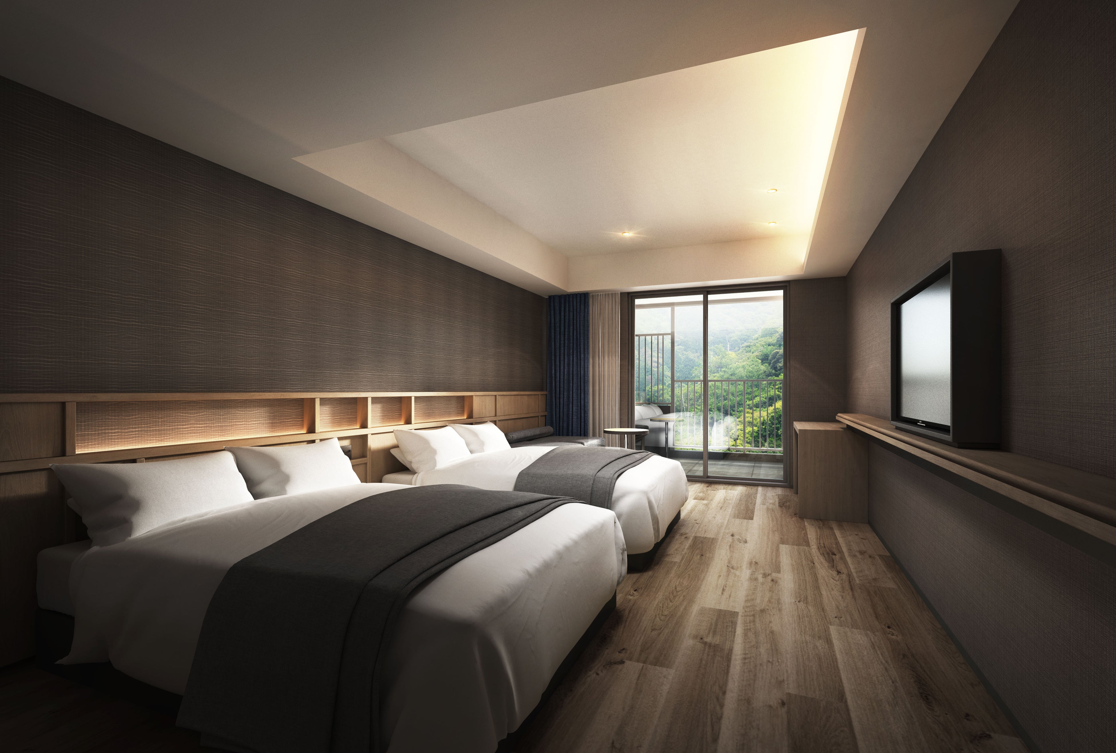 全室利根川ビュー・露天風呂付きのフォーマルなデザインの 客室は自然の豊かさを享受したリラックスできる空間